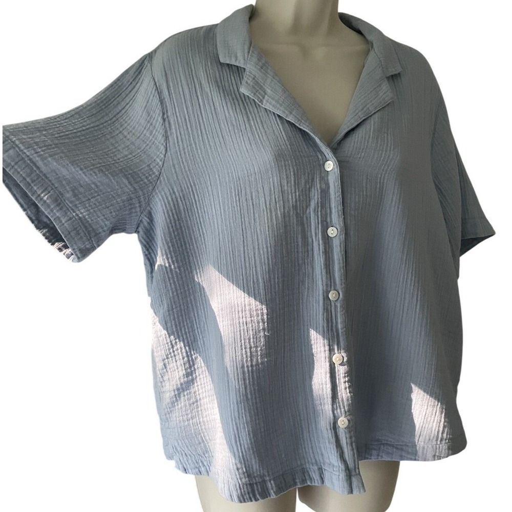 Quince 100% Organic Cotton Gauze Button Front Shirt Ocean Breeze M